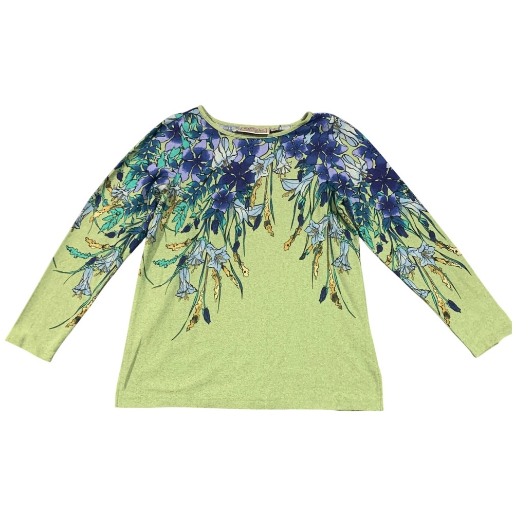 Simonton Says George Simonton Green Blue Botantical L/S Art To Wear Top Womens M